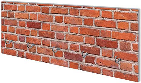 Wallario Wandgarderobe aus Glas in Größe 80 x 30 cm mit Memoboard-Funktion, Motiv: Rote Ziegelsteinwand - Backsteine | 5 Kleiderhaken zum Aufhängen von Jacken