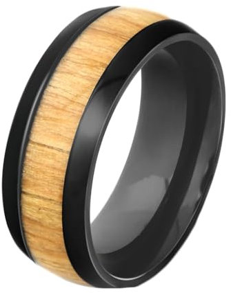Gualiy Edelstahlring Herren, Schwarz Eheringe Freundschaftsringe 8MM Ring mit Holz Muster Ringe Größe 65 (20.7)