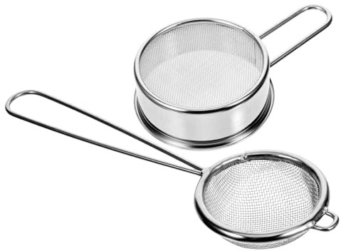 PRETYZOOM Flour Sifter Stainless Steel Set of 2 Fine Mesh Sieve Handle for Baking Sugar Powder Chocolate Strainer Filter