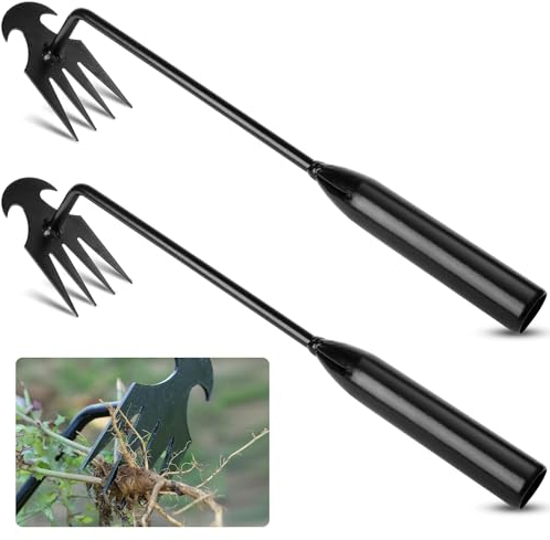 RNHDLY 2 Stück Unkrautstecher, 30cm Edelstahl Unkrautstecher, Unkrautjäter, Unkrautjäten Gartengeräte Entwurzelung Jäten Werkzeug, Unkraut Entferner Gerät für Gartenarbeit mit Griff, (Schwarz)