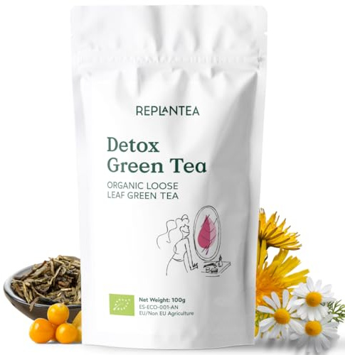 Detox Green Tea Organic 100g (50 Cups) | Loose Leaf Green Tea with Dandelion, Apple, Sage, White Tea, Marigold, Passion Fruit REPLANTEA