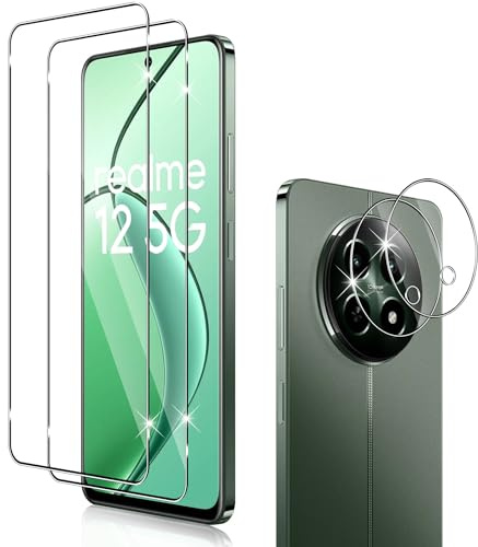 Holilo [2+2 Pezzi] Vetro Temperato per Realme 12 5G/Realme 12x 5G - Pellicola Protettiva e Fotocamera, Durezza 9H, Protezione Schermo HD Anti-graffio Anti-Impronta
