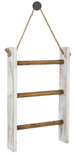Lot de 2 porte-serviettes - Échelle de plafond en bois à 3 niveaux - Porte-serviettes - Étagère de rangement pour serviettes - À suspendre au mur - Échelle pour salle de bain