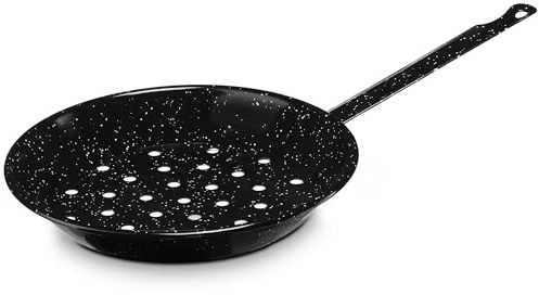 briebe Sartén Castañera Inducción 28 cm Asar Castañas, Acero Esmaltado, Apta para Vitrocerámica, Fuego, Gas, Horno, Levante Negro Jaspeado