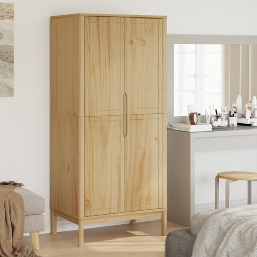 Willood Haushaltsschrank Kleiderschrank mit viel Freiraum Floro Wachsbraun 77x53x171 cm Massivholz Kiefer