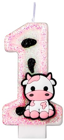 Kuh Geburtstagskuchenkerze, Rosa Kuh Funkelnde Geburtstagskerze Süße Kuh Druck Zahlenkerze Geburtstagskuchendekorationen Kuh Druck Geburtstagsdekorationen (1)