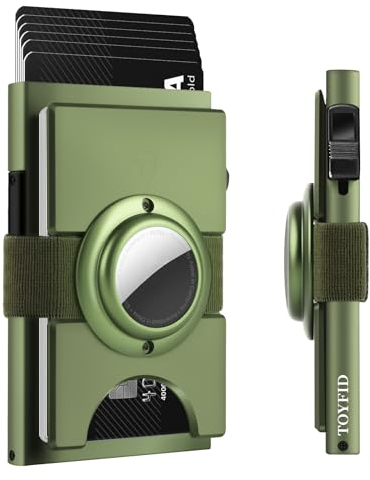 TOYFID RFID-Geldbörse für Herren 12 Karten Papiergeld Organizer mit AirTag Steckplatz Kleiner Kartenhalter aus Metall mit Auswurftaste Schneller Zugriff auf Bank Kredit Karten,Aluminium,Grün