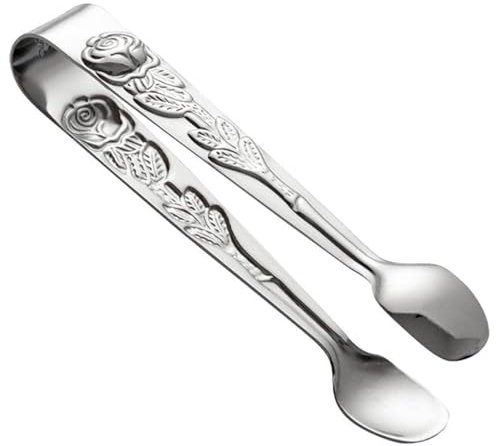 JYTDBCS Sugar Tongs, U Shaped Ice Tongs Stainless Steel Mini Serving Tongs - 4Inch Rose Sugar Cube Tongs for Tea Party, Coffee, Appetizers, Desserts Kitchen Tools(Silver)