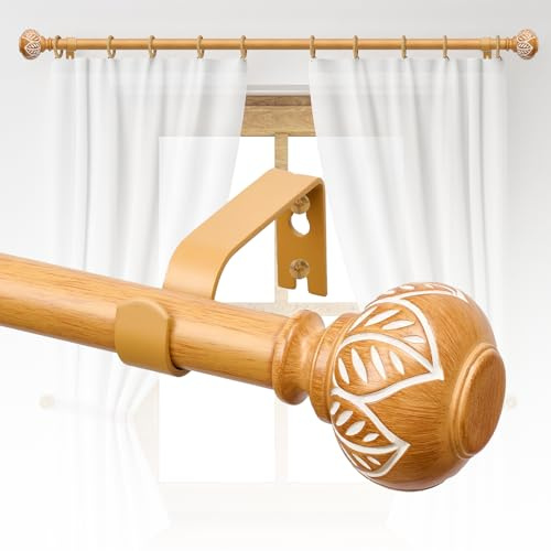 Gardinenstangen aus Holz für Fenster, 121,9 bis 213,3 cm, robuste Gardinenstange, dekorative Gardinenstangen mit rundem Endstück aus Holzmaserung, 76,2 cm - 228,6 cm, 1 Stück
