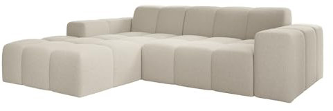 Juskys Sofa Merano Links - Ecksofa 3 Sitzer, Wohnzimmer Couch, in L Form, kleine Eckcouch, mit Ottomane, 245 cm breit - Boucle-Gewebe, Creme