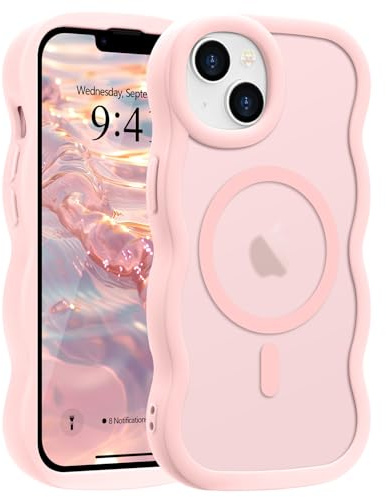 Pepmune Cover per iPhone 15 Plus/14 Plus Compatibile con MagSafe, Rosa | Cornice Ondulata Forma Magnetica Custodia. Traslucida Opaca Protettiva Sottile Antiurto Case per Donne Ragazze.