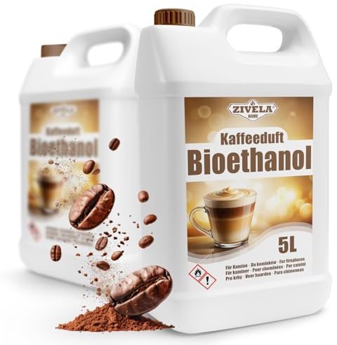Bioéthanol 96,6 % 10 l | Parfum de café bio 96,6 % 2 x 5 l | Bioéthanol pour cheminée, cheminée de table, cheminée au bioéthanol | Parfum café au bioéthanol | Combustion propre, sans fumée, flamme