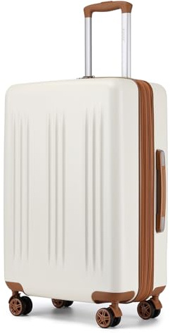 KONO Koffer Trolleys Mittelgroß 65cm Hartschalenkoffer Erweiterbar Mittelgroß leicht Reisekoffer mit 4 Rollen und TSA-Schloss, 65x43.5x25cm, 63L, Beige Weiß/Braun