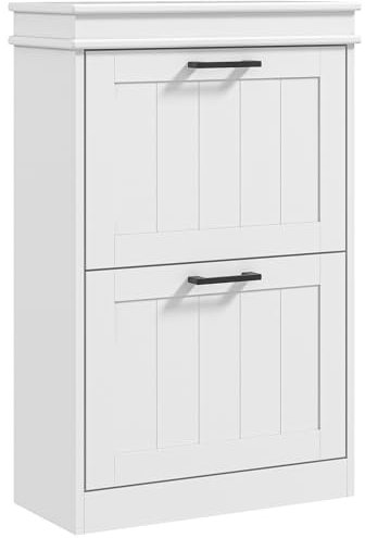 HOMCOM Skoskåp, skoskåp, 2 skjutdörrar, justerbara hyllor för entré, hall, 54 x 24 x 82,5 cm, vit