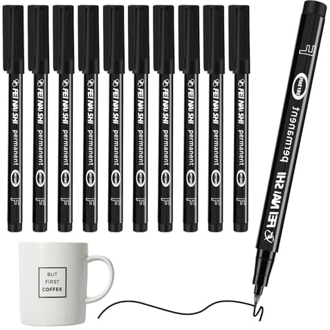 newatty 10Pcs Permanent Markers Fine Tip Permanent Marker 0.6mm Paint Pen | Black Maker Pen Acrylic Fabric Pen Marker Pens Set Waterproof Quick Dry for Plastic Wood Stone Ceramic Metal and Glass