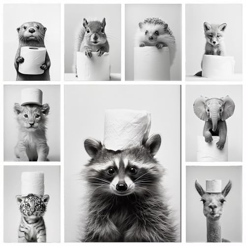 BeiYiHo - Poster murale umoristico in bianco e nero, animali, decorazione per bagno, 50 x 70 cm, quadro per WC, arte divertente, poster per toilette, tela murale per camera da letto per adulti