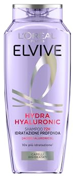 L'Oréal Elvive Shampoo Idratante, Per Capelli Secchi e Spenti, Capelli Luminosi, Voluminosi e Leggeri, Fino a 72H di Idratazione, Arricchito Con Acido Ialuronico Puro, Hydra Hyaluronic, 250 ml