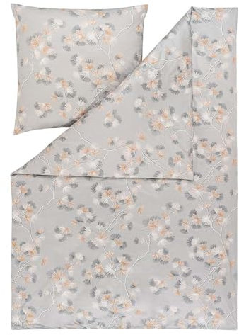ESTELLA Mako Jersey Bettwäsche 135x200 Rumi Kiesel grau Blätter Äste 6963-800
