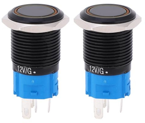 TOOLSGO 2 pezzi 16mm Interruttore a pulsante autobloccante a 5 pin Interruttore ON OFF in metallo ossidato a tenuta stagna nero con luce LED 220VAC per modifiche al computer 'auto (Giallo)