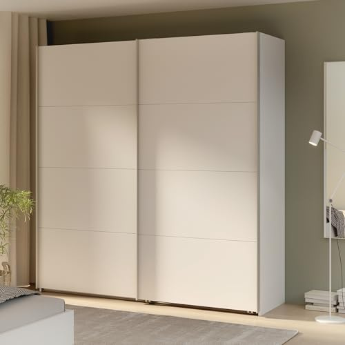 Forte SOPHISTISPACE Kleiderschrank 200, Moderner Schrank mit 2 Schwebetüren, Holzwerkstoff, Weiß, 200,1 cm breit, 210,5 cm hoch, 62,9 cm tief