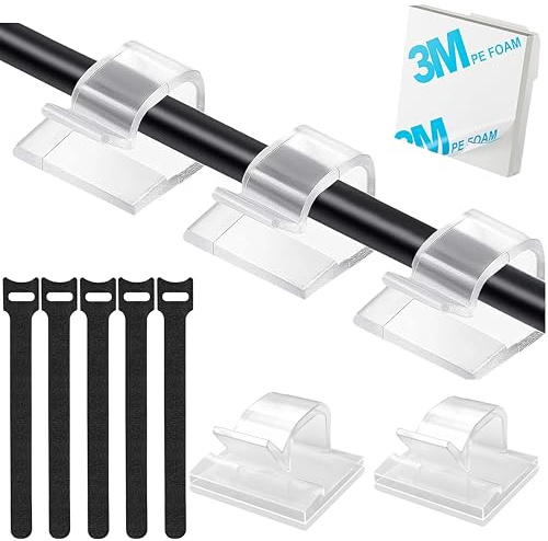 Kabelmanagement Vorteil Set, 60 Stück Kabelhalter und 5 Stück Kabelbinder. ZWERKZEUG® Kabelhalter Kabelclips selbstklebend mit starke 3M Kleber, Kabelbinder in Set erhältlich