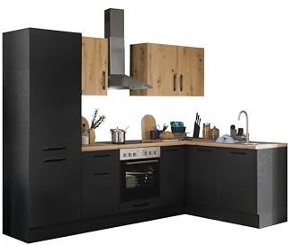TURIN L Eckküche Winkelküche Artisan Eiche Optik Schwarz 270 x 211 x 60 cm