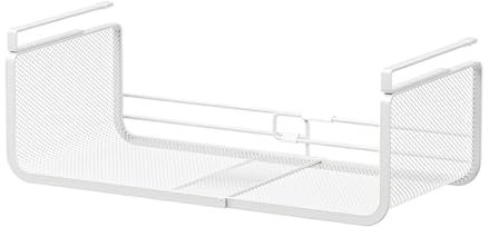 Janebert Expandable Under Shelf Basket Organizer, Under Shelf Storage, Hanging Baskets Under Cabinet for Pantry Kitchen Cupboard Desk Counter Bookshelf Space Saver Heavy Duty Slide-in (white, 1 Pack)