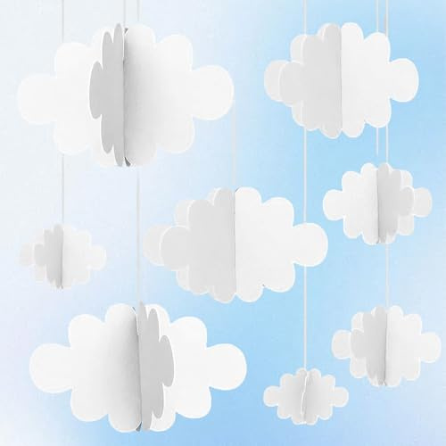 LUMOOM 16 piezas 3D nubes colgantes decoraciones para techo, nubes artificiales, accesorios y adornos, decoración colgante para habitación de los niños, decoración de escenario, bautizo, boda, fiesta