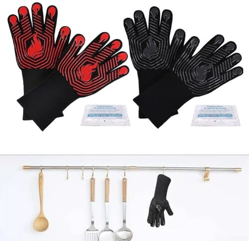 Guanti da barbecue progettati per uso ad alta temperatura, forniscono un'eccellente protezione durante la cottura all'aperto (rossi)