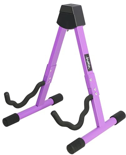 VANPHY Foldable Guitar Stand Folding A-Frame metal Acoustic Guitars Stand Adjustable Bass stand with Padded Classical ukulele stand floor Portable Guitar ukulele bass banjo Mandolin stand (Purple)