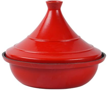 HAJHI Esmaltado Hierro Fundido Tajine Marroqui Marroquí Para Cocción A Fuego Lento Tajina Con Tapa Sin Agua Tajín Marroquí Para Gas Placas De Cocina(24cm,Red-A)