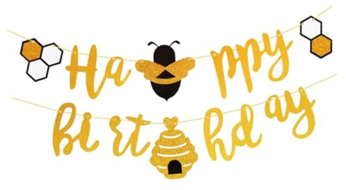 FUNNETOYU 1Pc Bee Themed Hanging Banner for Birthday Party Decoration Flag with Printing for Home Doorway Mantel Wall Decor