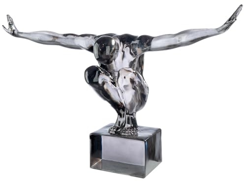 GILDE Skulptur Gris - Acryl - grau glänzend - Cliffhanger - Höhe 33cm x Breite 49cm - Menschenfigur
