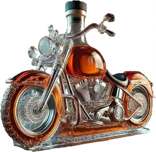 HoldOneLight Decantador de whisky 3D, estatua de vidrio soplado a mano, botella de almacenamiento de licores novedosa para decoración del hogar, bar, regalo único para los amantes de las motocicletas