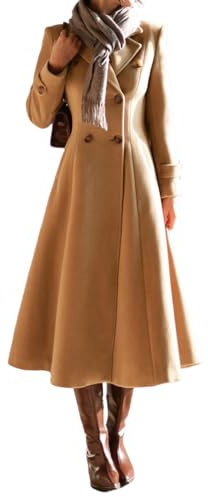 Mywinway Long Wool Coats for Women 2025 Fall Winter Double Breasted Peacoat Jackets Maxi Trendy Trench Coat,Camel,L