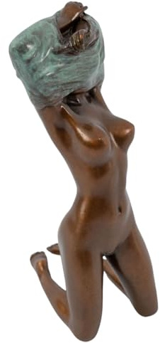 MILY-ART Donna nuda in bronzo con braccia alzate - 17 cm elegante statua figurativa artigianale in bronzo massiccio, decorazione artistica per casa, ufficio o galleria