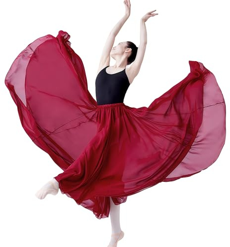 Bauchtanz Kostüm Maxi Rock Damen Mädchen Festival Tanz Elegant Chiffon Lang Rock Wein-rot