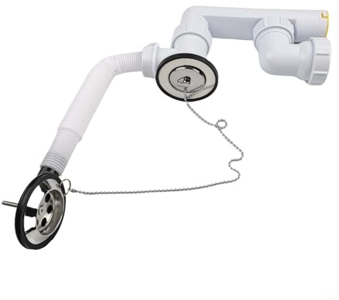 Kit de desagüe para bañera de baño con tubo de desbordamiento, compatible con agujeros de 48 a 58 mm y drenaje de conexión de pared de 40 mm, drenaje de bañera de acero inoxidable PP blanco