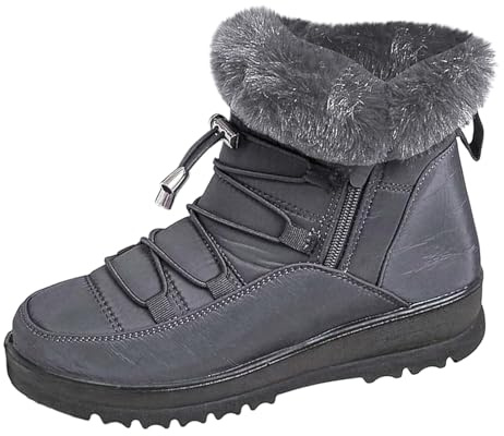 Snöstövlar dam päls – svarta ankelstövlar dam platta snöskor bekväma skaftstövlar varma skor platta vinterstövlar lätta damstövlar eleganta damskor Dressy vinterstövlar, GRÅ, 40 EU