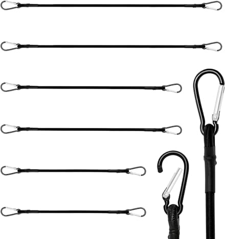 Lot de 6 tendeurs élastiques en Caoutchouc avec Mousqueton sandows Ronds 6 mm, Longueurs 40, 60 et 80 cm, Noirs pour Barres de Toit, bâches, vélos et Camping