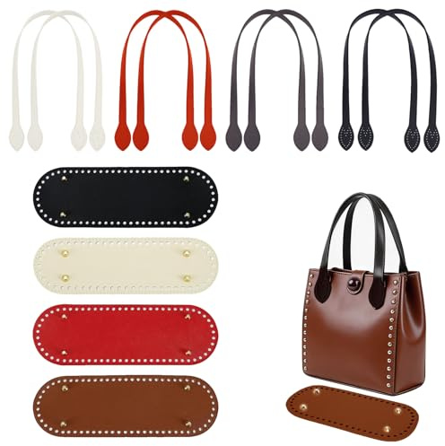 QingWing 12 Piezas Accesorios Bolsos Crochet Trajes, 30 x 10 cm Oval Almohadilla Inferior de Bolso con Agujeros, 4 Colores DIY Bolso Crochet con 8 Tirantes, para Bolsos Fabricación de Monederos