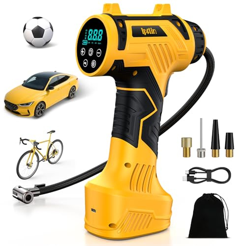 Compressore Aria Portatile Senza Fili – 150PSI/Min Compressore Aria | Mini Gonfiatore Pneumatici Batteria Ricaricabile con Spegnimento Automatico, Display LCD e 4 Modalità: Auto/Bici/Moto/Palloni