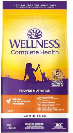 Wellness Complete Health Adult Dry Cat Food, Natural, Grain Free Kibble, Chicken Recipe, 5.5 lb Bag