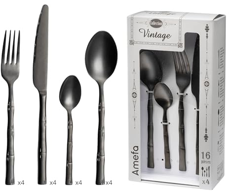 AMEFA - Coffret 16 couverts de table pour 4 personnes - Karma - Acier inoxydable 18/0, Finition PVD (Physical vapor deposition) - Noir