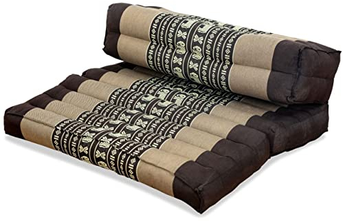 livasia Meditationskissen faltbar klappbar - 72x50x12cm - Zafukissen Zabuton für Yoga und Meditation, Meditationssitz mit Kapok, Sitzkissen Schneidersitz zum Klappen, handgefertigt (Braun/Elefanten)