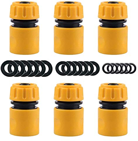 YAAVAAW 6 Pack Hose Connector - Hose Pipe Quick Connect Fitting for 1/2 inch Hosepipe Tap End Quick Connector (Comes with 18pcs Replacing Seals Washers)