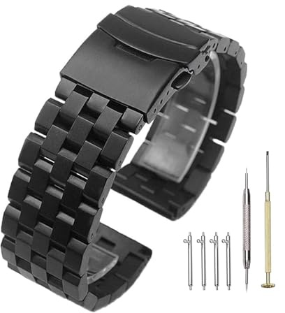 Kai Tian Schwarz Silber Super Techniker Armbanduhr Feste Glieder anschrauben Uhrenarmband aus gebürstetem Edelstahl 316L 20mm 22mm 24mm mit doppeltem Flip-Lock-Verschluss für Damen und Herren