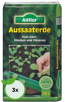 Allflor Aussaaterde im 20L Beutel I Anzuchterde ideal zum säen, anstecken, pikieren I Feinstrukturierte Erdenmischung mit geringer Aufdüngung und abgestimmtem pH-Wert (3 x 20 Liter)
