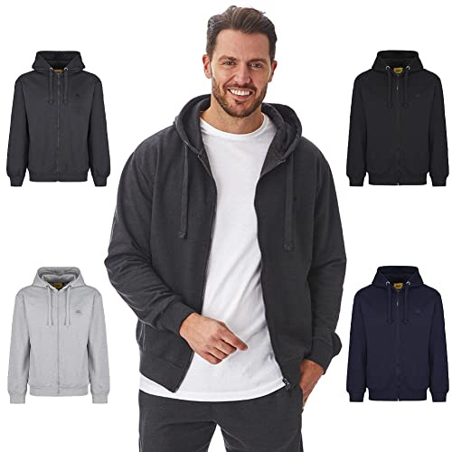 Iron Mountain Sweat à Capuche Homme Zippé Fleece – Hoodie Coton avec Fermeture Éclair et Poche Kangourou, Sweatshirt Workwear Sport et Usage Quotidien (Charbon, 4XL)