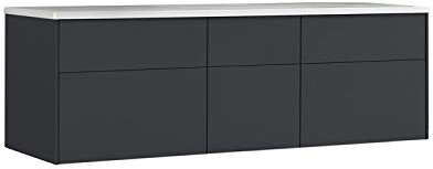 StoneArt Badmöbel Set Mineralguss Waschbecken Waschschale Aufsatzwaschbecken und Unterschrank Waschtisch Einzel- oder Doppelwaschbecken Venice VE-1610pro dunkelgrau 160cm